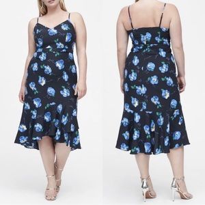 Banana Republic Sleeveless Floral Asymmetrical Flounce Hem Midi Dress